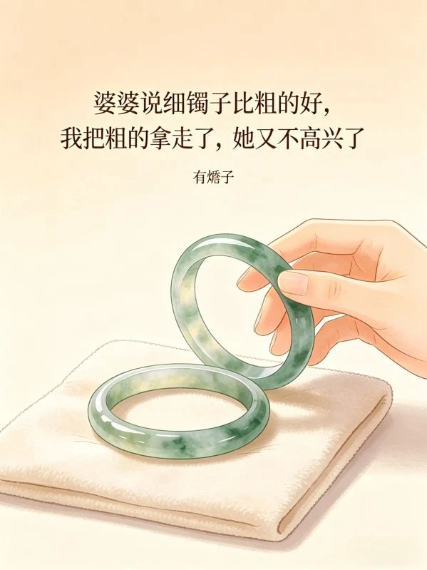 婆婆說細鐲子比粗的好,我把粗的拿走了,她又不高興了